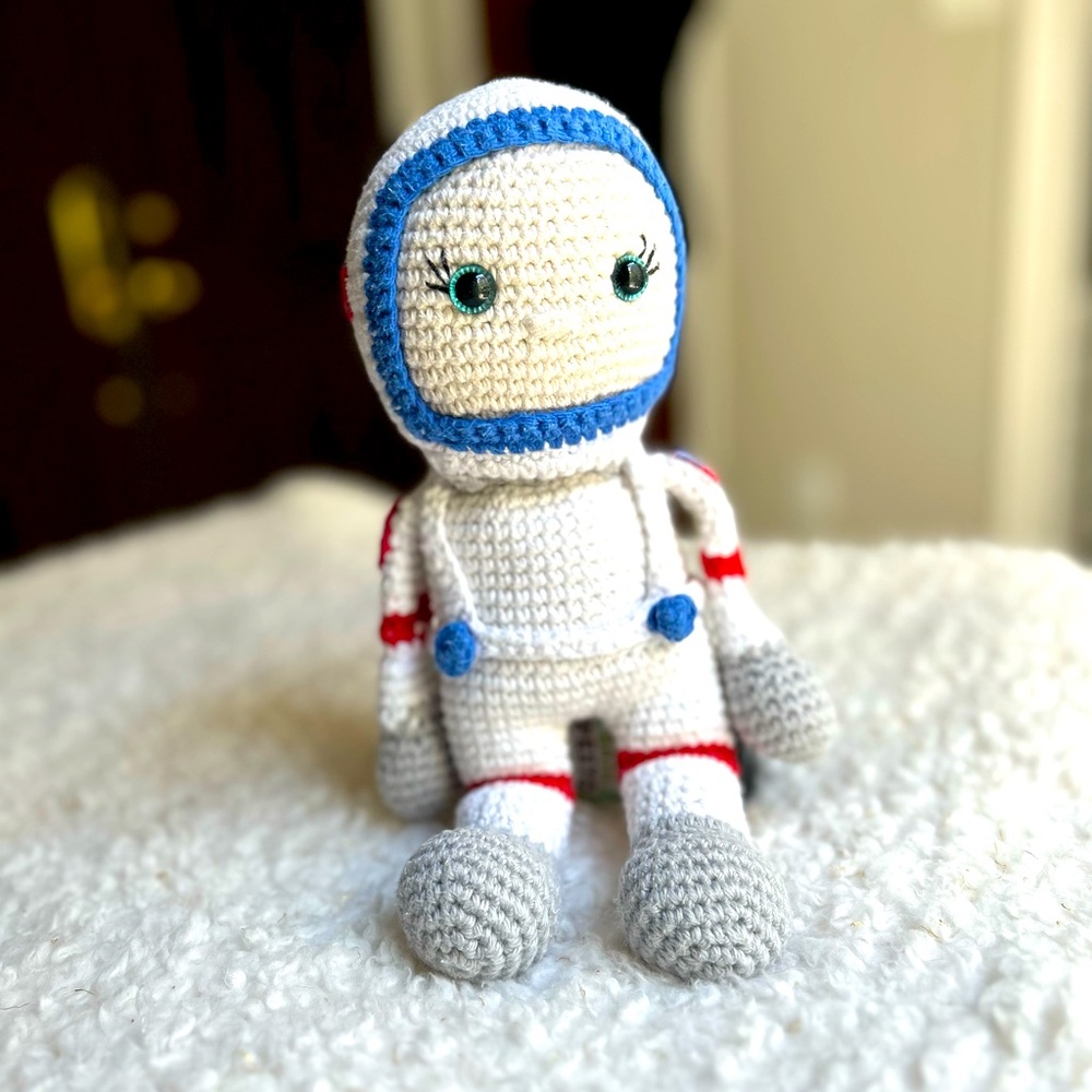 COPY - Crochet USA NASA Astronaut with backpack handmade plush toy